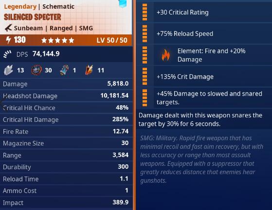 Silenced Specter Fire 5 Stars PL130 Max Perks 002.jpg