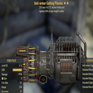 Anti-armor 25VATS Gatling Plasma 2 Stars Level 50 PC