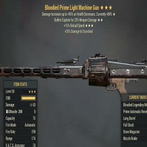 Bloodied Explode 15RS Light Machine Gun 3 Stars Level 50 PC