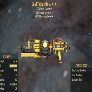 Quad 25WS 15RS Tesla Rifle 3 Stars Level 50 PC