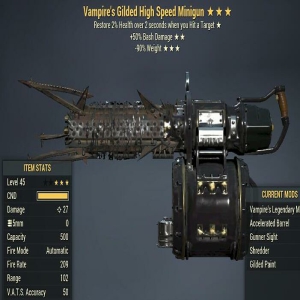 Vampire's 50Bash 90RW Minigun 3 Stars Level 45 PC