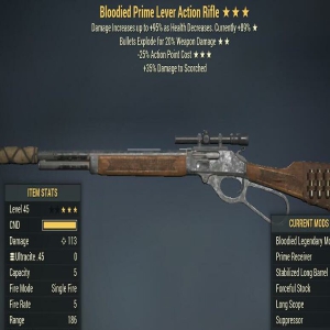 Bloodied Explode 25AP Cost Lever Action Rifle 3 Stars Level 45 PC
