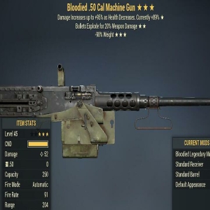 Bloodied Explode 90RW 50 Cal Machine Gun 3 Stars Level 45 PC