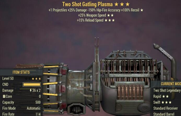 Two Shot 25WS 15RS Gatling Plasma 3 Stars Level 50 PC 02.jpg