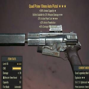 Quad Explode 25AP Cost 10mm Pistol 3 Stars Level 45 PC